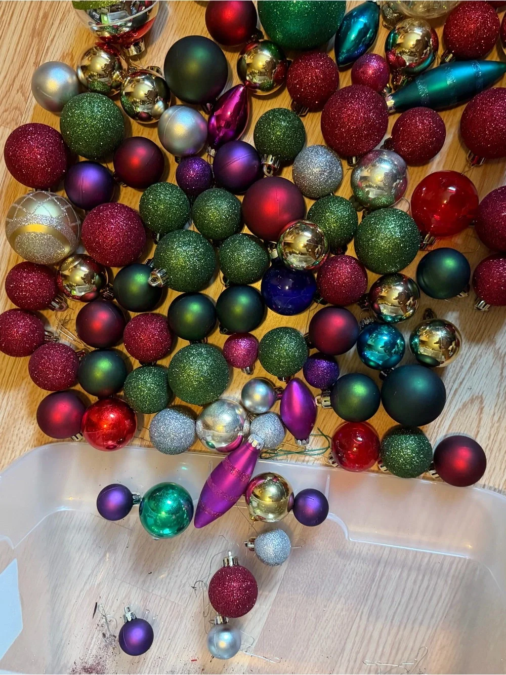 Assorted Glass Christmas Ornaments - Red, Green, Gold, Silver, Purple